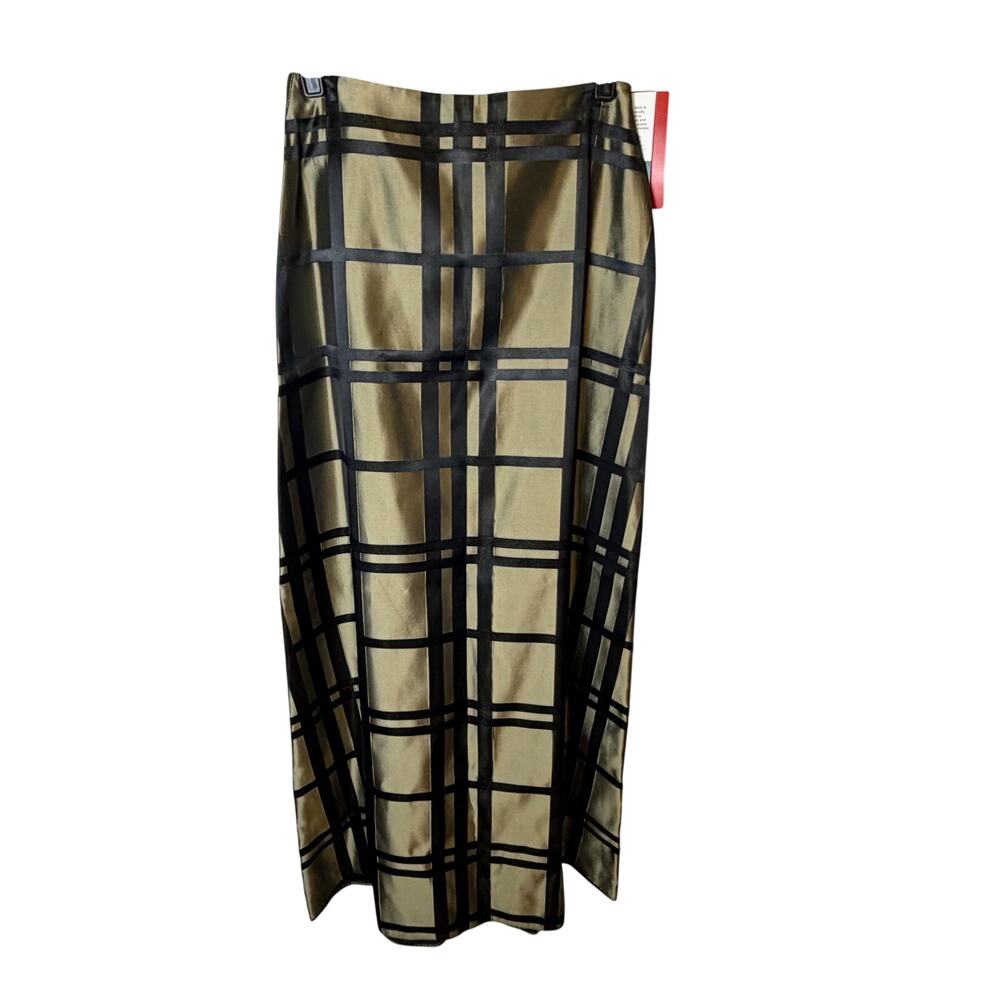 VTG JS Collections Acetate Gold Plaid Maxi Skirt Deadstock NWT Church Formal 4